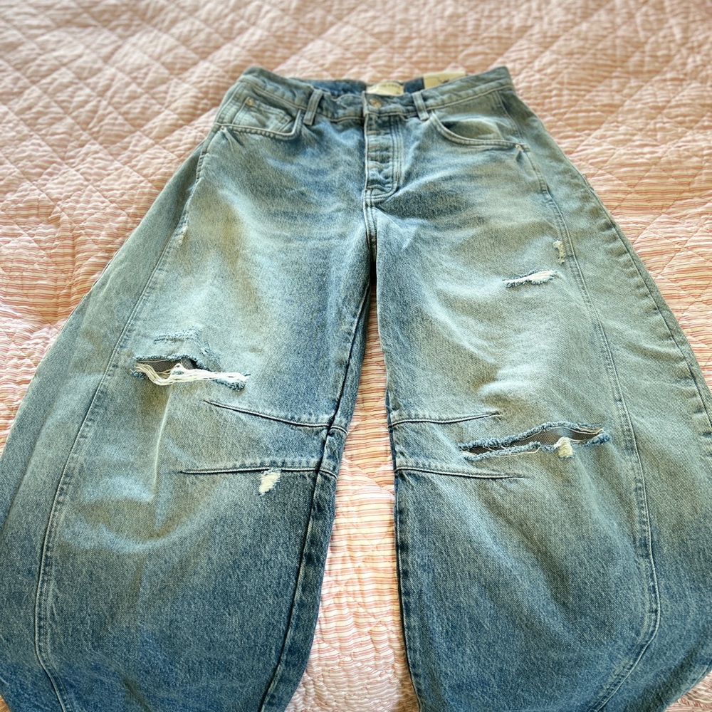 Free People - Good Luck Barrel Jeans in Barnyard Blue NWOT - Picture 2 of 5